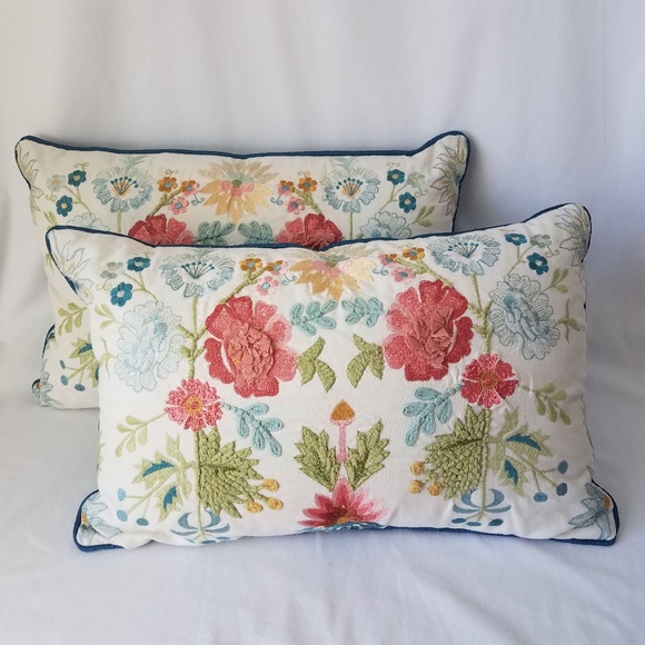 Pier 1 Accents Pillows Decorative Floral Embroidered Teal Poshmark